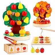 INIFEIDALA Montessori Toys for 3 4 5 6 Year Old - Wooden Educational Toy for Toddlers,Shape Sorting Puzzle for Fine Motor Skills,Apple Picking Magnetic Tree Toy,Hand-Eye Coordination,Color Recognition