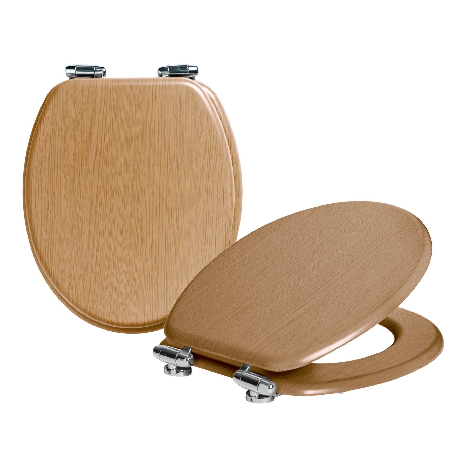 Harbour Housewares Soft Close Toilet Seats - Dark Oak - Pack of 2 - Oval-Shaped Wooden Toilet Seat Antibacterial Loo Lid with Universal Chrome Hinges, Fixings & Fittings