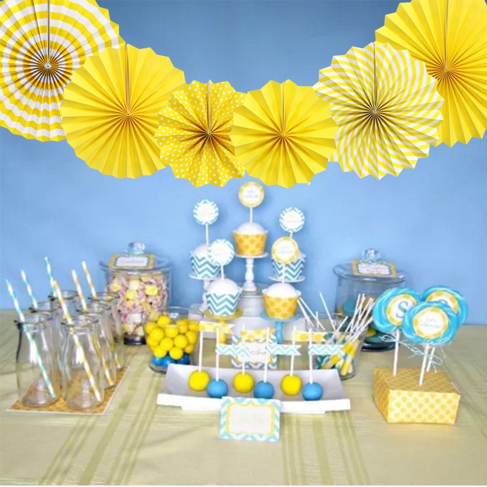 Zilue Hanging Yellow Paper Fans Decoration Kit Round Paper Garlands for Wedding Birthday Party Baby Showers Events Accessories Set of 6 2