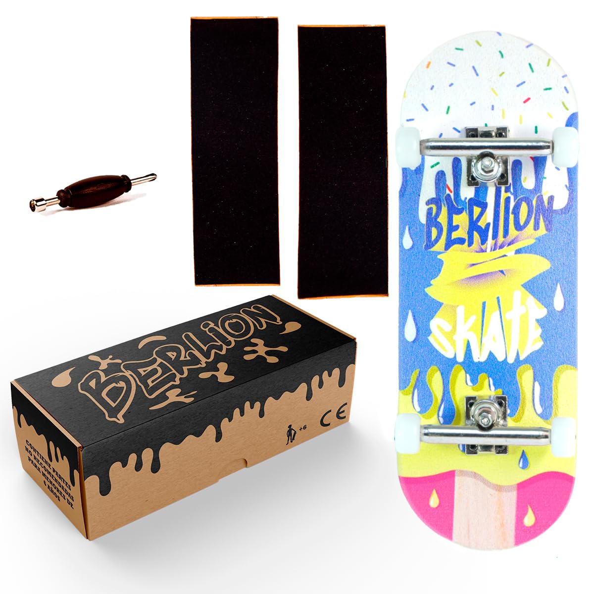 BERLION - Finger Skate Pro Ultrasconcavo in Legno, Mini Skateboard Piccolo, Ruote, Strumento Anti Stress (Multicolore)