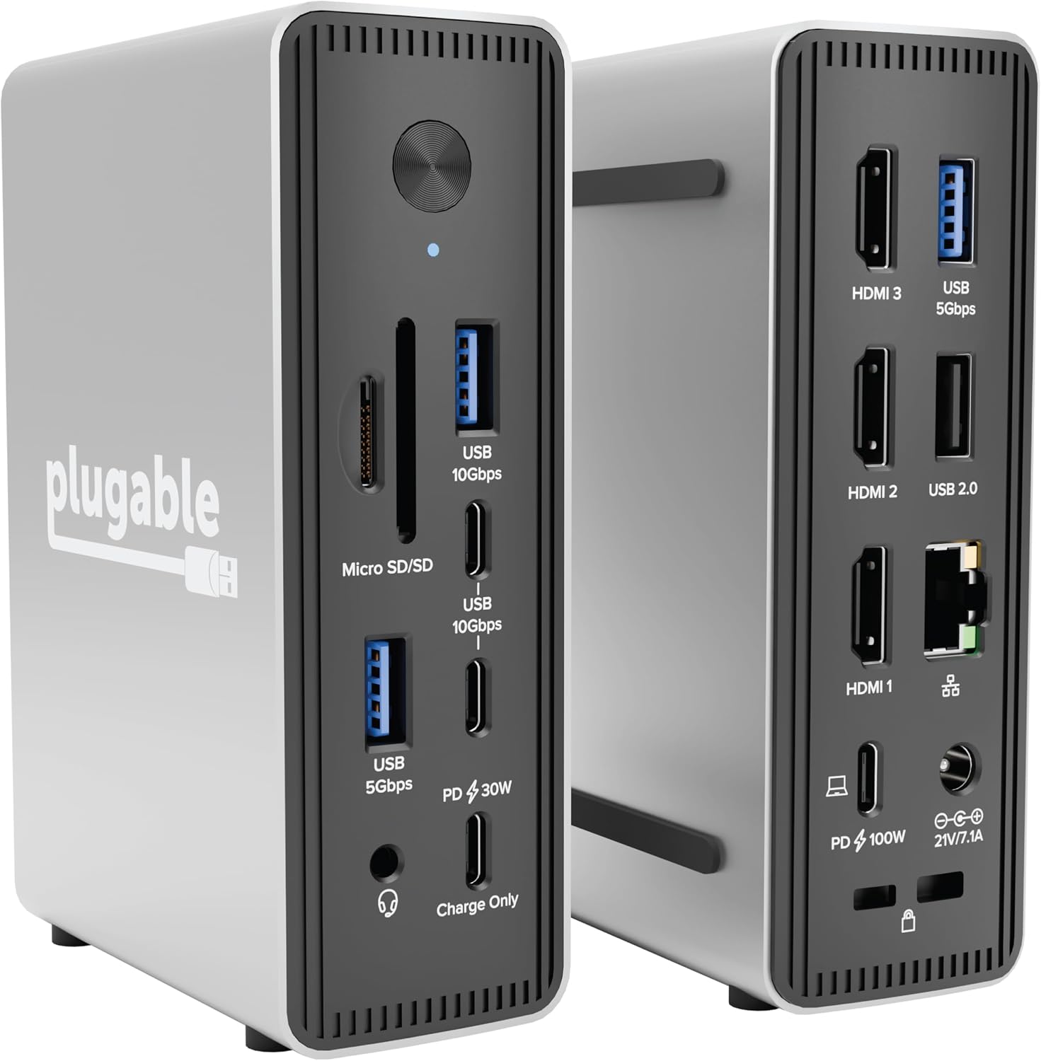 USB-C Triple Display Laptop Docking Station 3 Monitors, 15-in-1: 3X HDMI, Dual 4K or Triple (1x 4K60 + 2X 1080p) 2.5GbE, 100W PD, 30W USB-C Charge Port, Driverless for Windows, UD-MSTH3