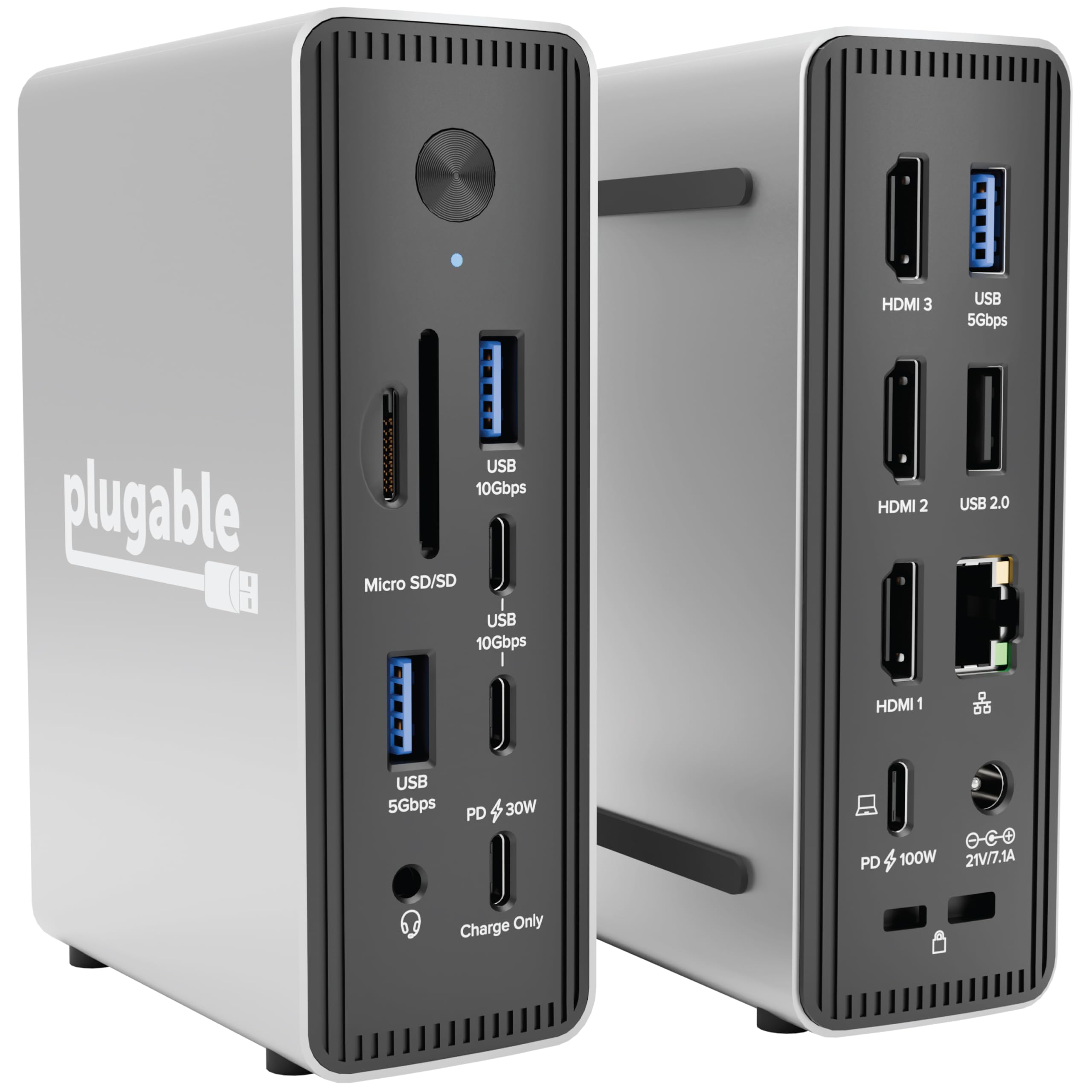 Plugable USB-C Triple Display Laptop Docking Station 3 Monitor, 15-in-1: 3X HDMI, Dual 4K o Triple (1x 4K60 + 2X 1080p) 2.5GbE, 100W PD, 30W USB-C Charge Port, Driverless per Windows, UD-MSTH3