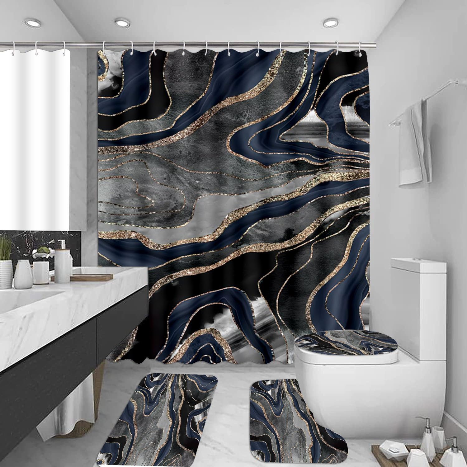 Tapis salle de bain 50x80cm bleu marine pour sécuriser et réchauffer le sol