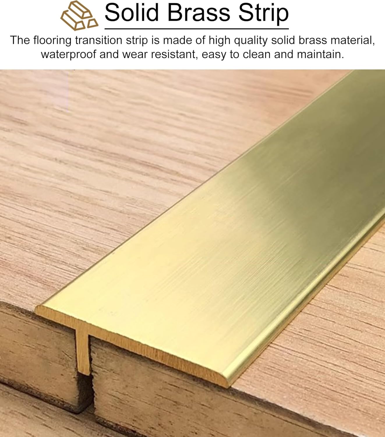 Threshold Strip T Molding Brass Trim for Wood, Vinyl, Laminate & Tile Floors - 1 3/8" Wide Edge Protector for Smooth Surface Gap Covering, 36655