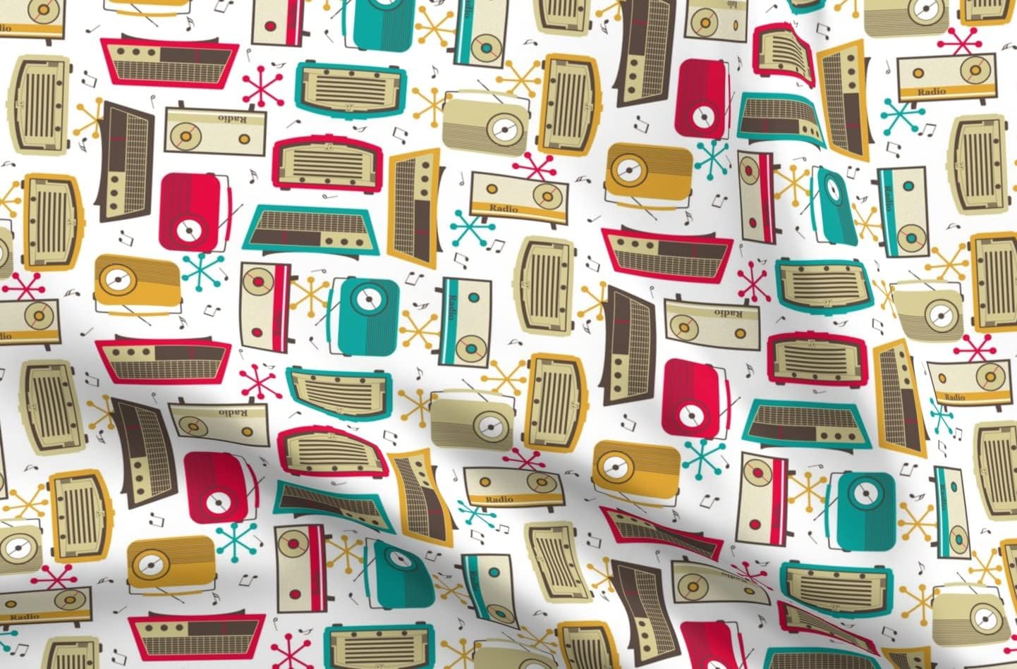 Spoonflower Fabric - Retro Atomic Technology Music Mid Century Geek Radio Printed on Polartec(R) Fleece Fabric by The Yard - Sewing Blankets Loungewear and No-Sew Projects
