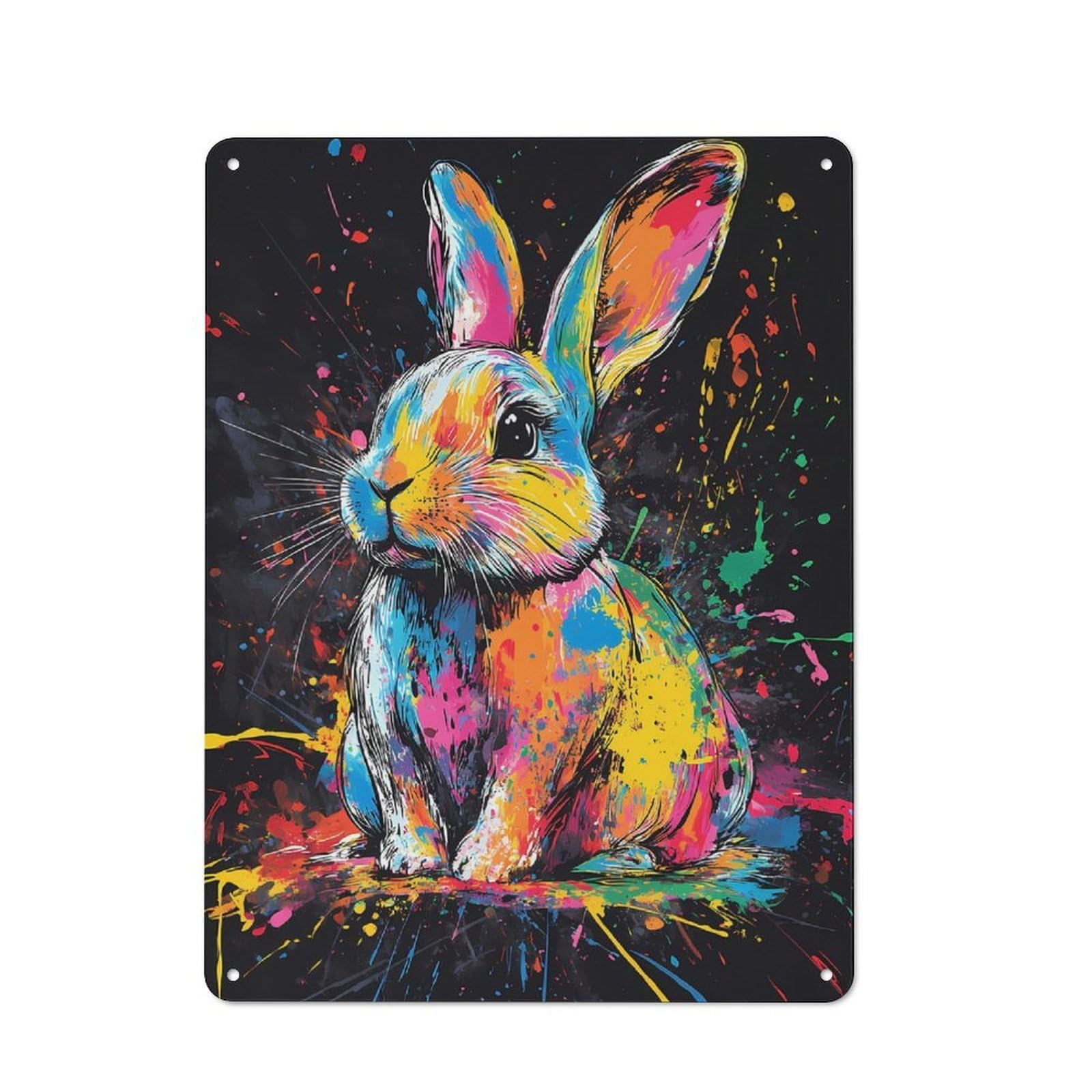 Junmoney Colorful Rabbit Splash Art Rustic Tin Wall Plaque 40X30cm For Garage Or Workshop, For Home Interiors, Feature Walls And Decorative Displays