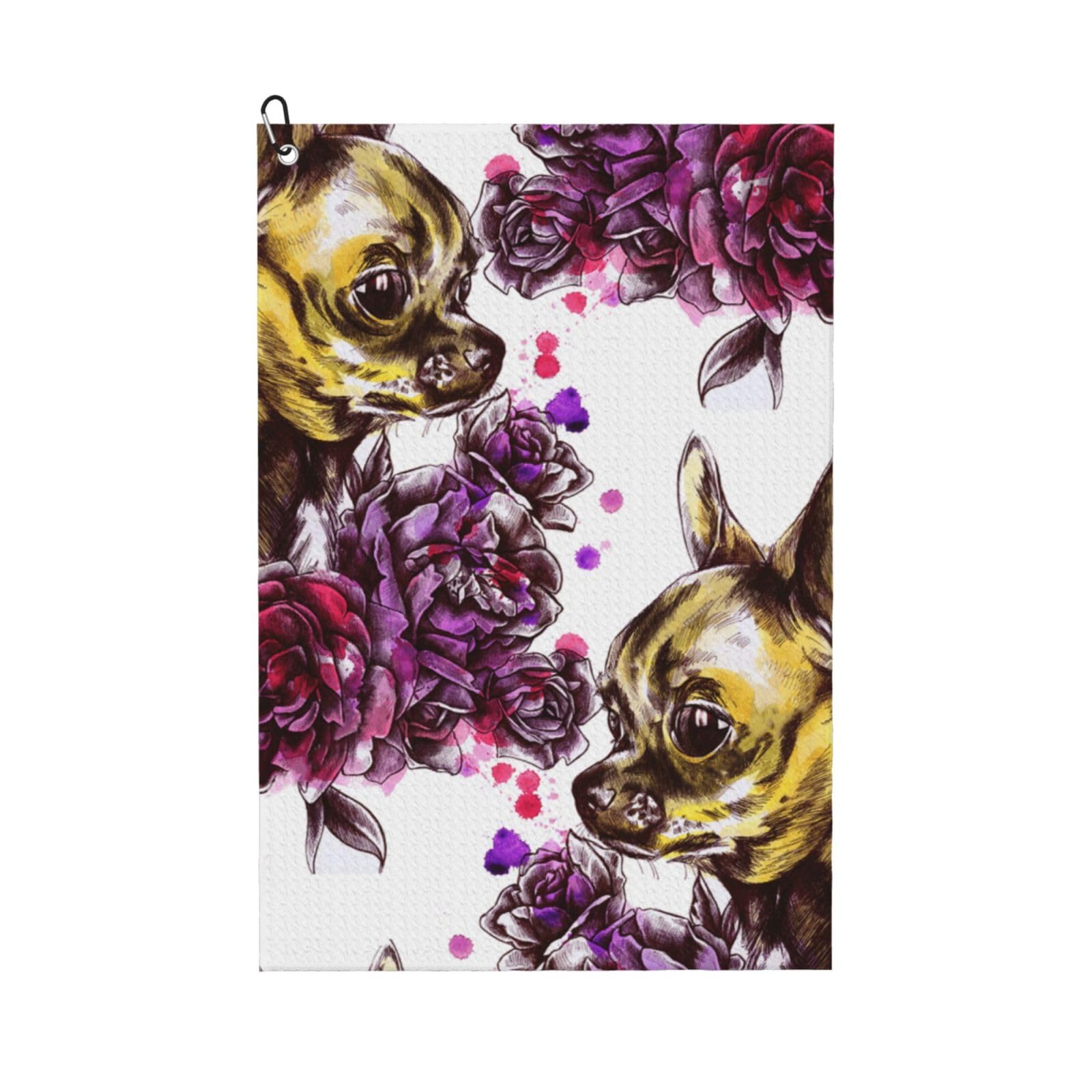 Hnnkloy Chihuahua And Rose, 16x24 in Portable Waffle Golf Towels with Carabiner Clip for Golf Bag