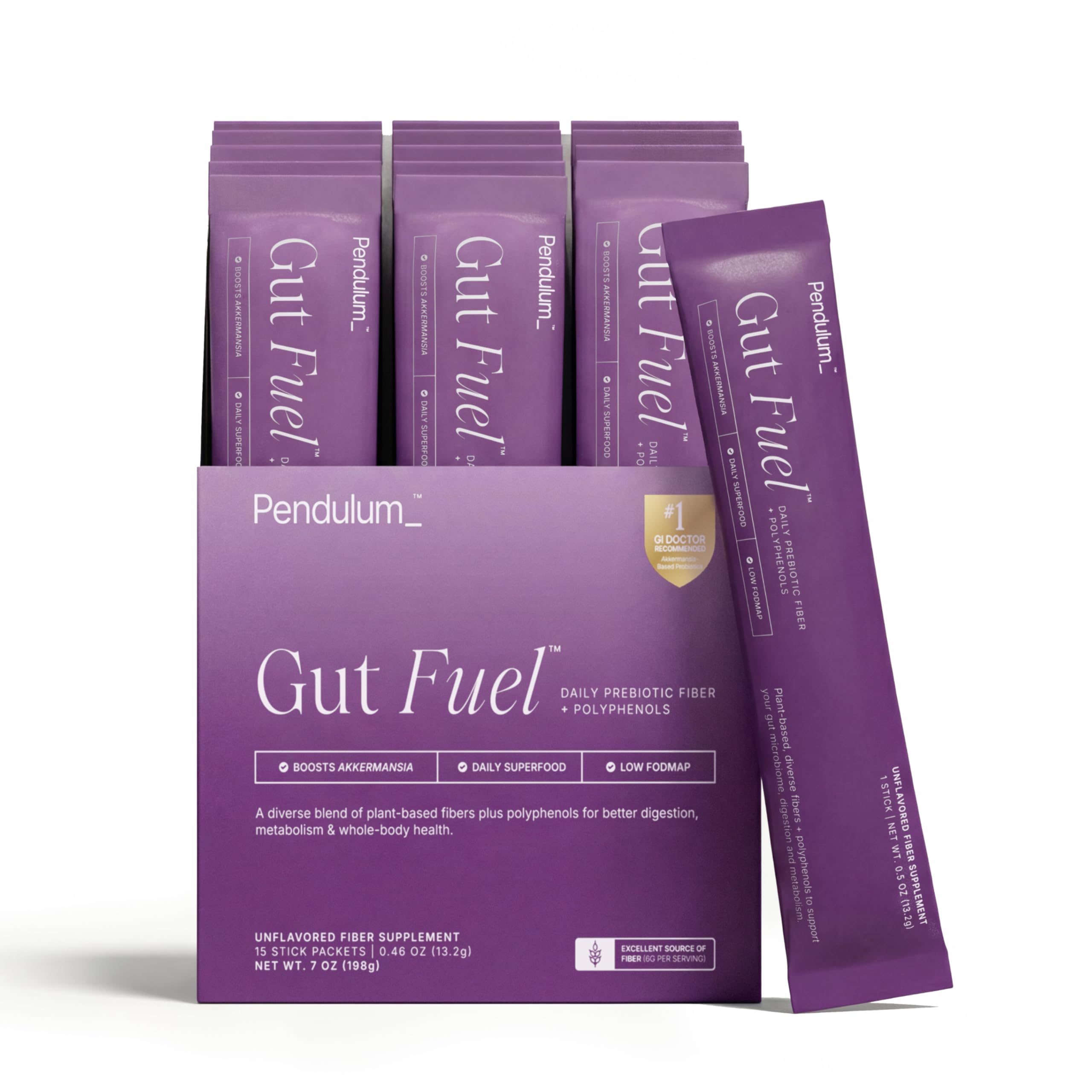 Pendulum Gut Fuel - Fiber + Polyphenol, Prebiotic Blend to Support Digestion, Microbiome Balance, and Help Reduce Hunger for Women and Men - 15 Serving Sachets (Travel Pack)