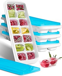 Joined Ice Cube Tray for Freezer (Set of 4) - Ice Tray with Lid Ice Cube Trays for Freezer with Lid - Ice Trays for Freeze...