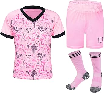 Unisex Kids Soccer Jersey Set Boys Soccer Shirts and Shorts With Socks Girls Soccer Outfit 1-14 Years