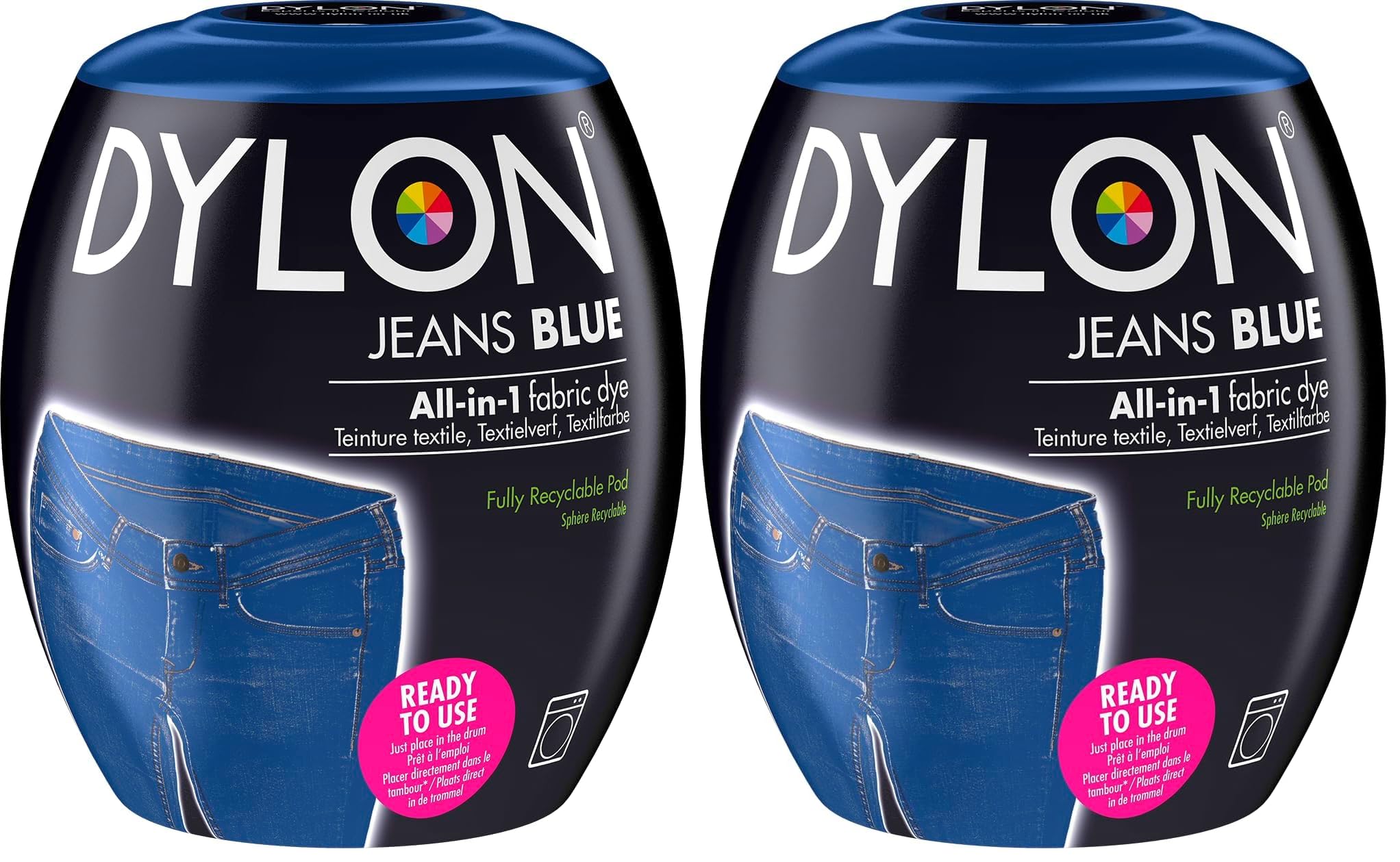 Dylon Fabric Dye Pod, Jeans Blue 350g, DYLON Machine Dye for Clothes, Intense Color for Cotton, Linen & Viscose, 12 Ounce (Pack of 2)