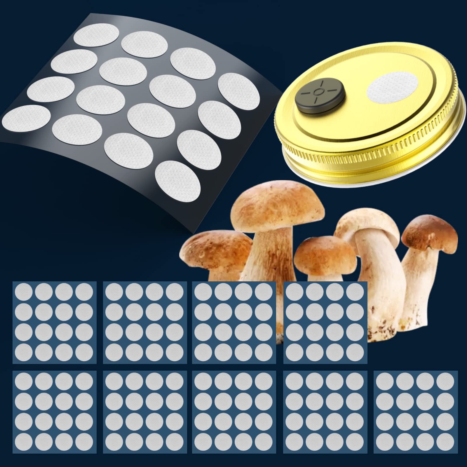 64 Filtri Adesivi In PTFE Per Coltivazione Funghi - Dischi Idrofobici 20mm 0.3&micro;m