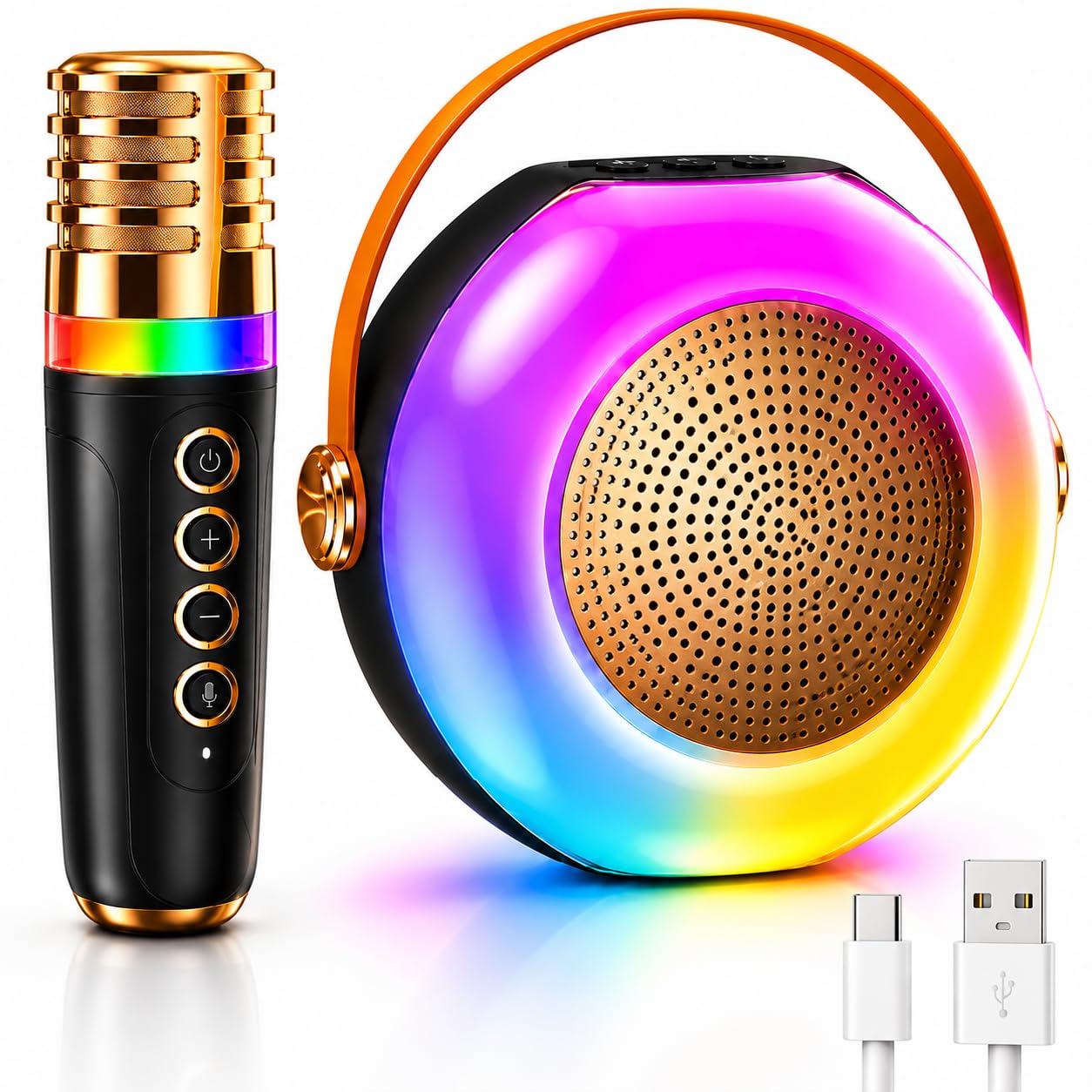 Toy Imagine Rechargeable Wireless Mini Bluetooth Karaoke Sound System| Portable Round Speaker with RGB LED Lights & Single Microphone | Kids Music Singing Toy for Girls, Boys & Birthday Gifts-image-48