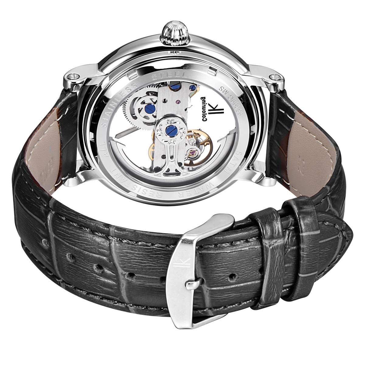Alienwork IK Orologio Automatico Uomo Donna Scheletro Meccanismo a Ponte Fondo in Vetro