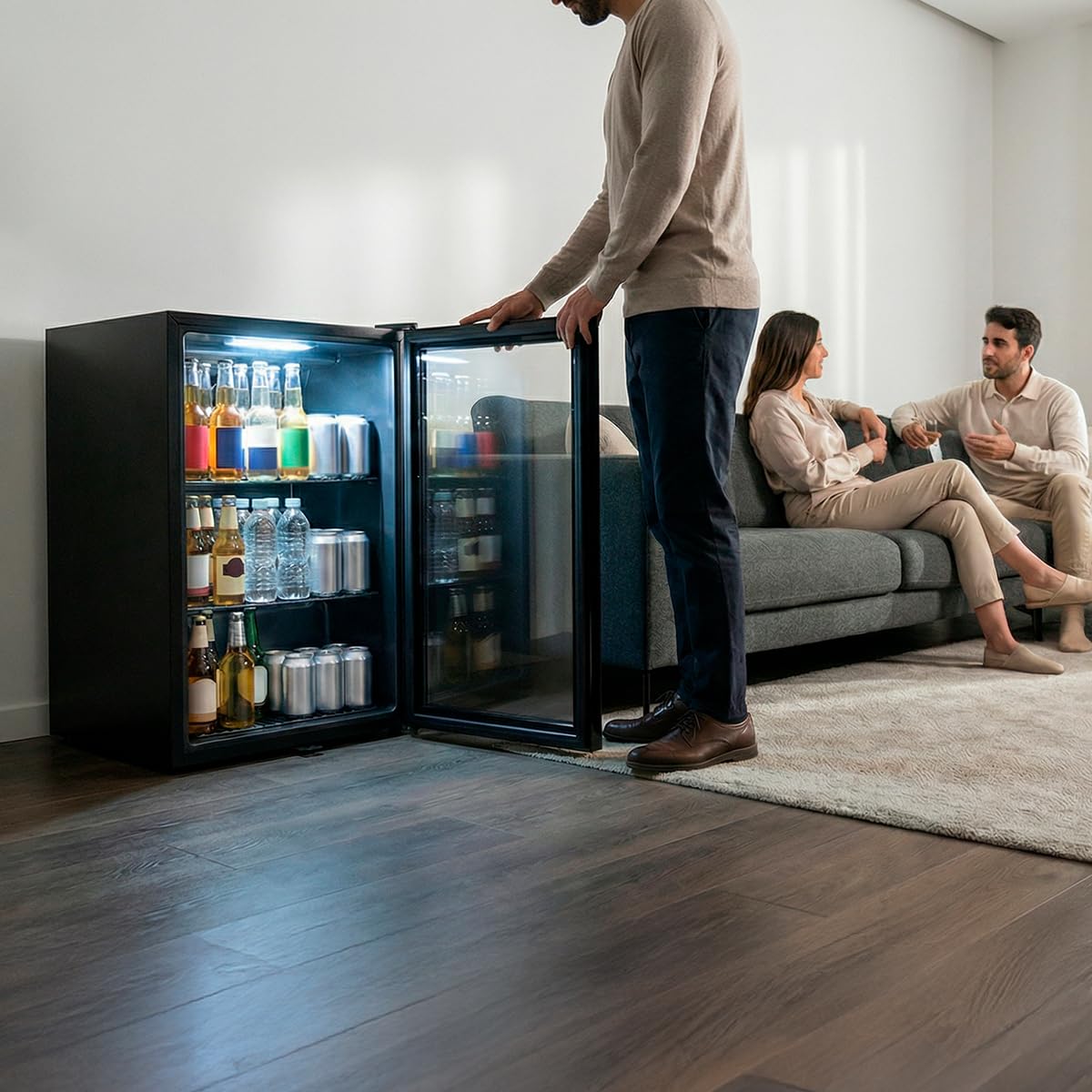 Cecotec Mini-Kühlschrank mit Glastür Bolero CoolMarket BC 52. Schwarz, 52 Liter Fassungsvermögen, 44,5 cm Breite, 50,3 cm Höhe, LED-Innenbeleuchtung, Temperatur 0 °C bis 10 °C