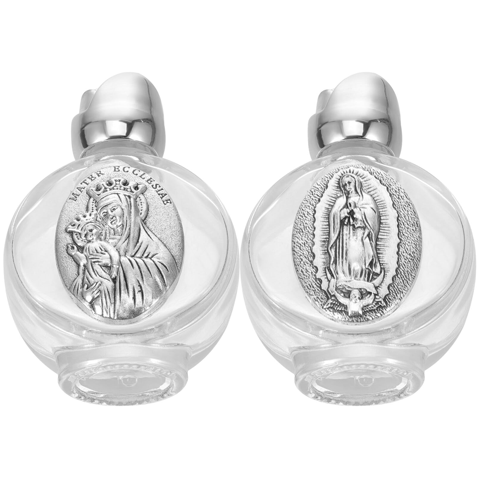 HOMSFOU Embossed Holy Water Bottle Portable Refillable Perfume Bottle 2.8 Inch Alloy Travel Vial for Baptism Church Decoration