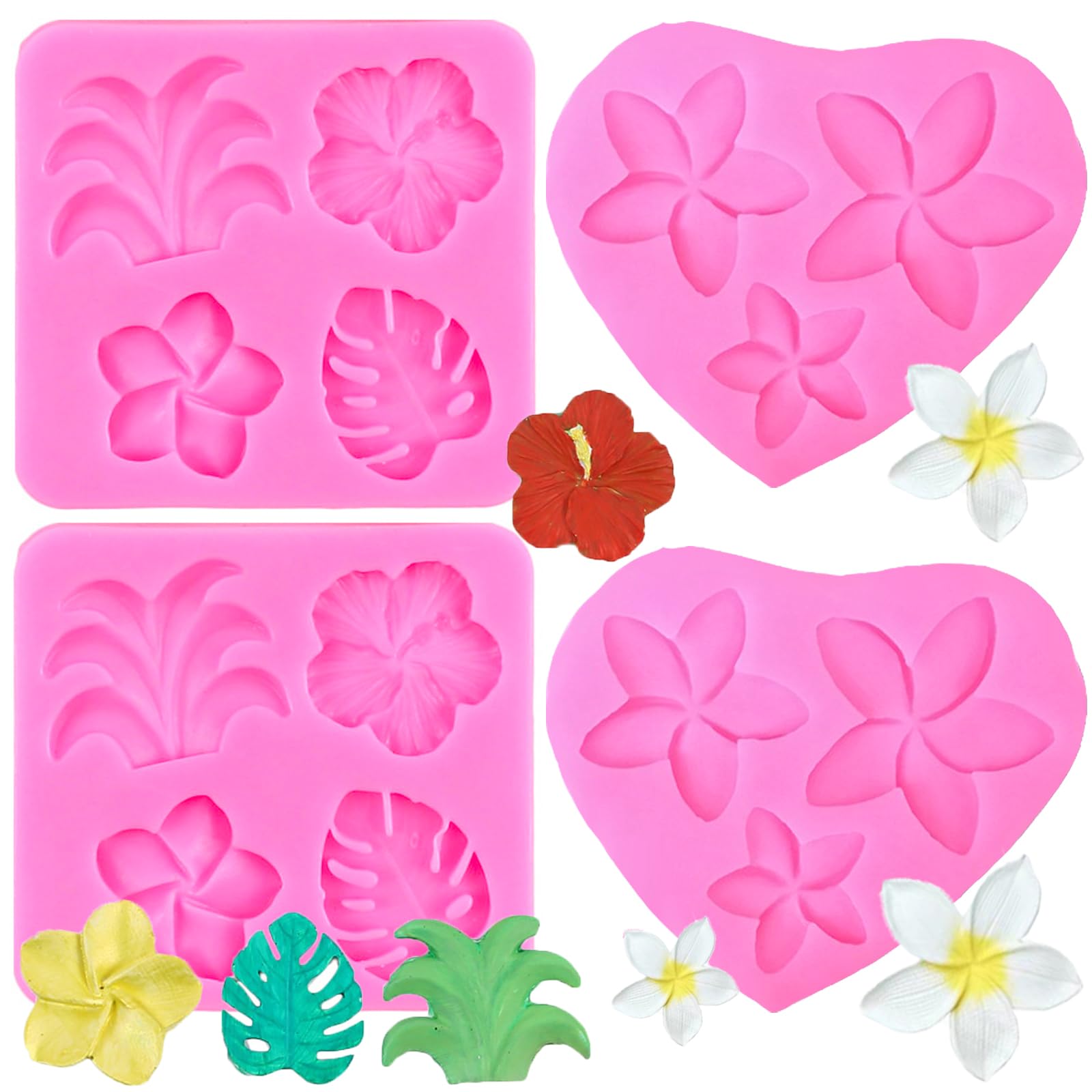 Muiltvoe 4 PCS Tropical Flowers Plumeria Flower Mold Silicone Baking Mould Flower Decoration Mold for DIY Party Dessert Cake Decorating Fondant Cake Decoration