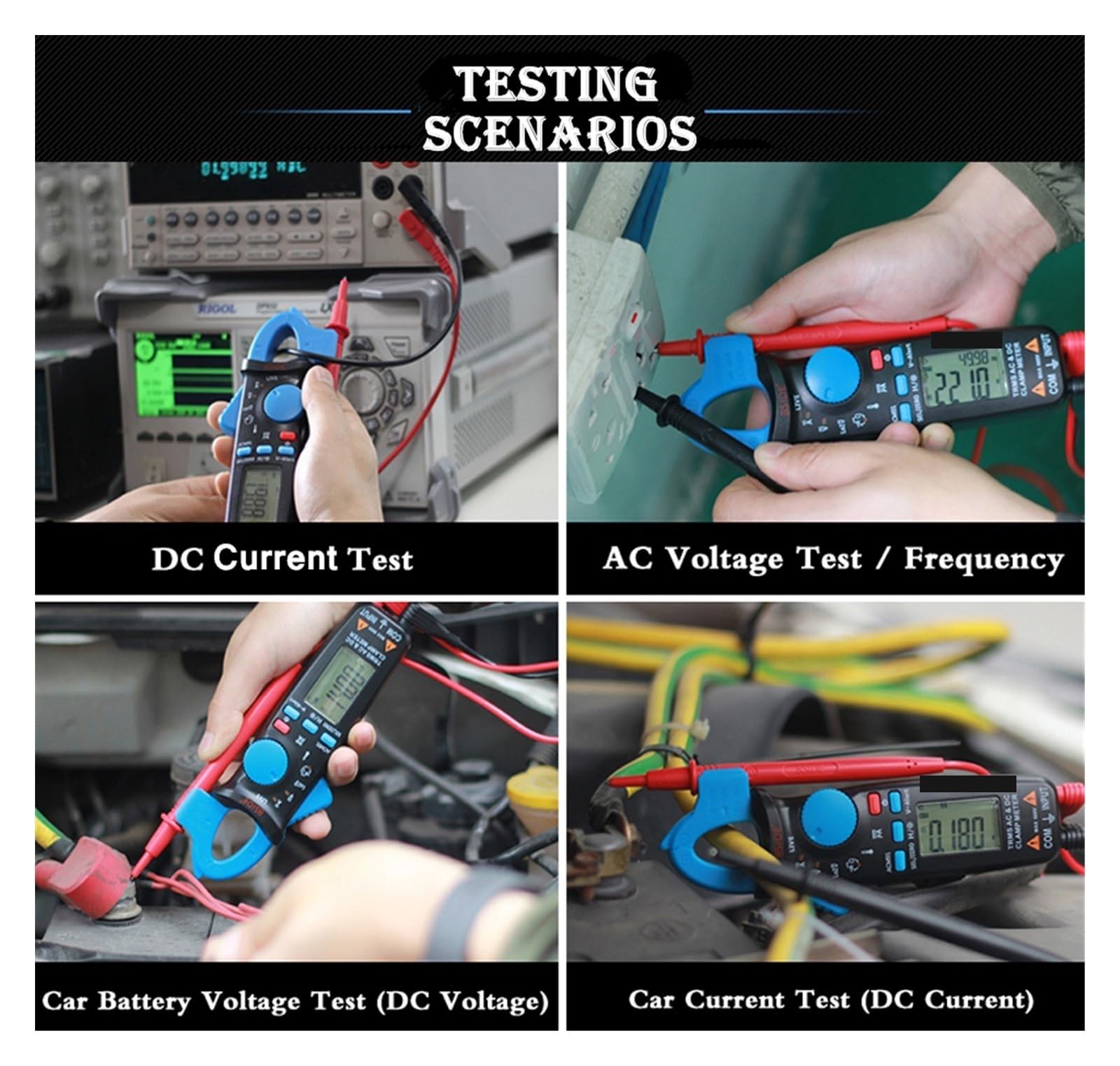 Pinza amperimétrica digital, Medidor De Pinza Digital ACM91 Corriente CA/CC 1mA Valores Eficaces Verdaderos Rango Automático Control En Vivo NCV Temp Condensador Frecuencia Multímetro(ACM91(Blue))