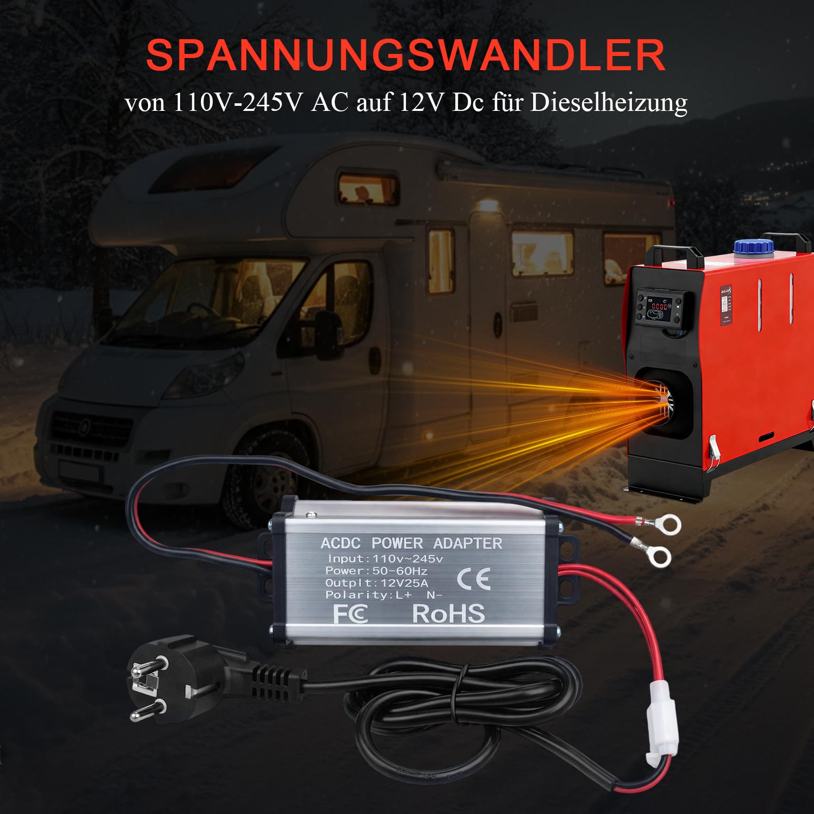 Przetwornica napięcia 230 V na 12 V, adapter zasilający, transformator do ogrzewania powietrza 5 kW 8 kW All-in-One, przekładnik prądu AC 230 V na DC 12 V do przyczep kempingowych, przyczep