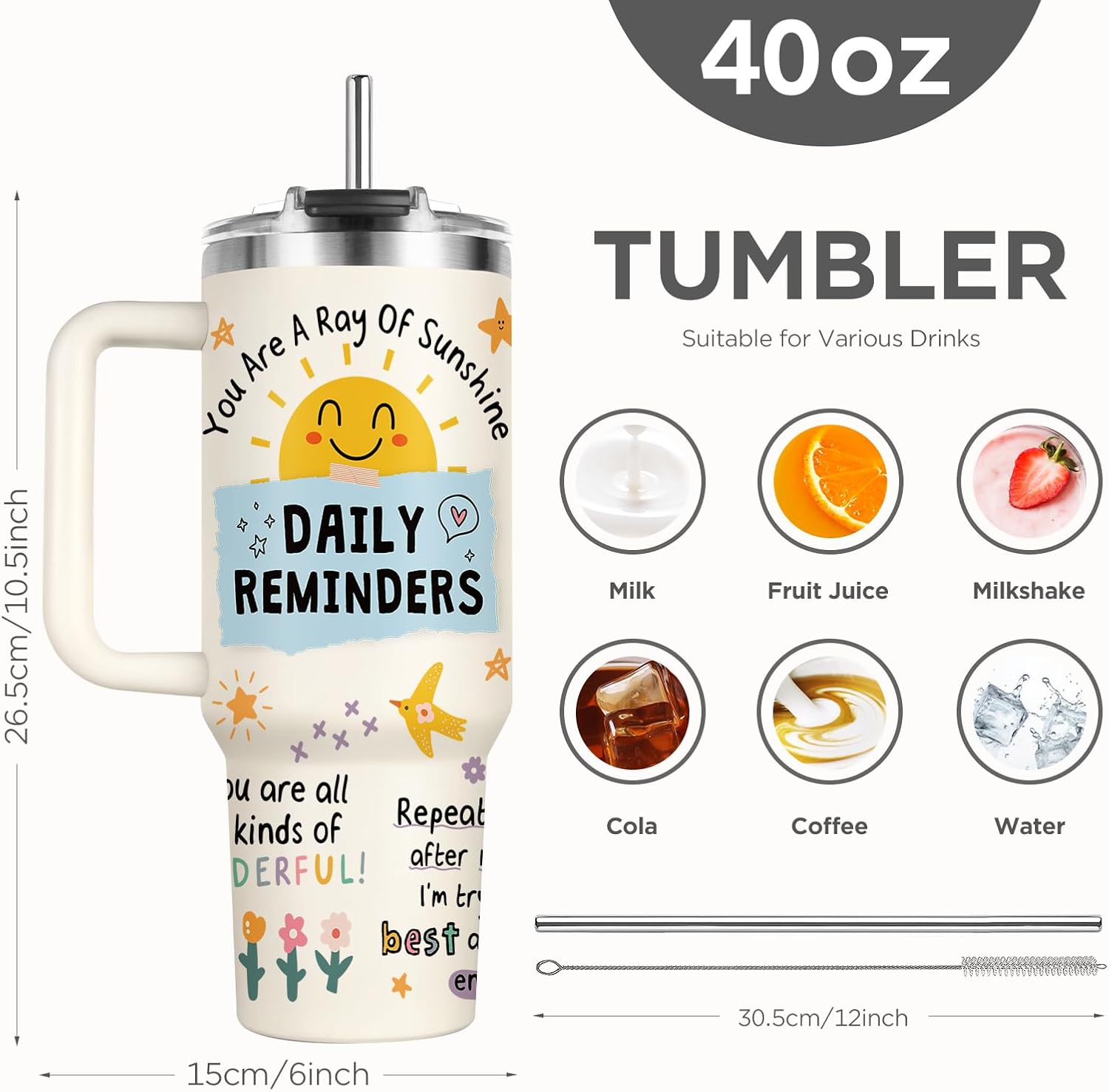 Aurahouse Inspirational Gifts for Women, Positive Daily Affirmations Tumbler 40oz, Encouragement Gifts for Women, Stress Relief Mental Health Self Love Motivational Friend Birthday Gift for Woman - Image 5