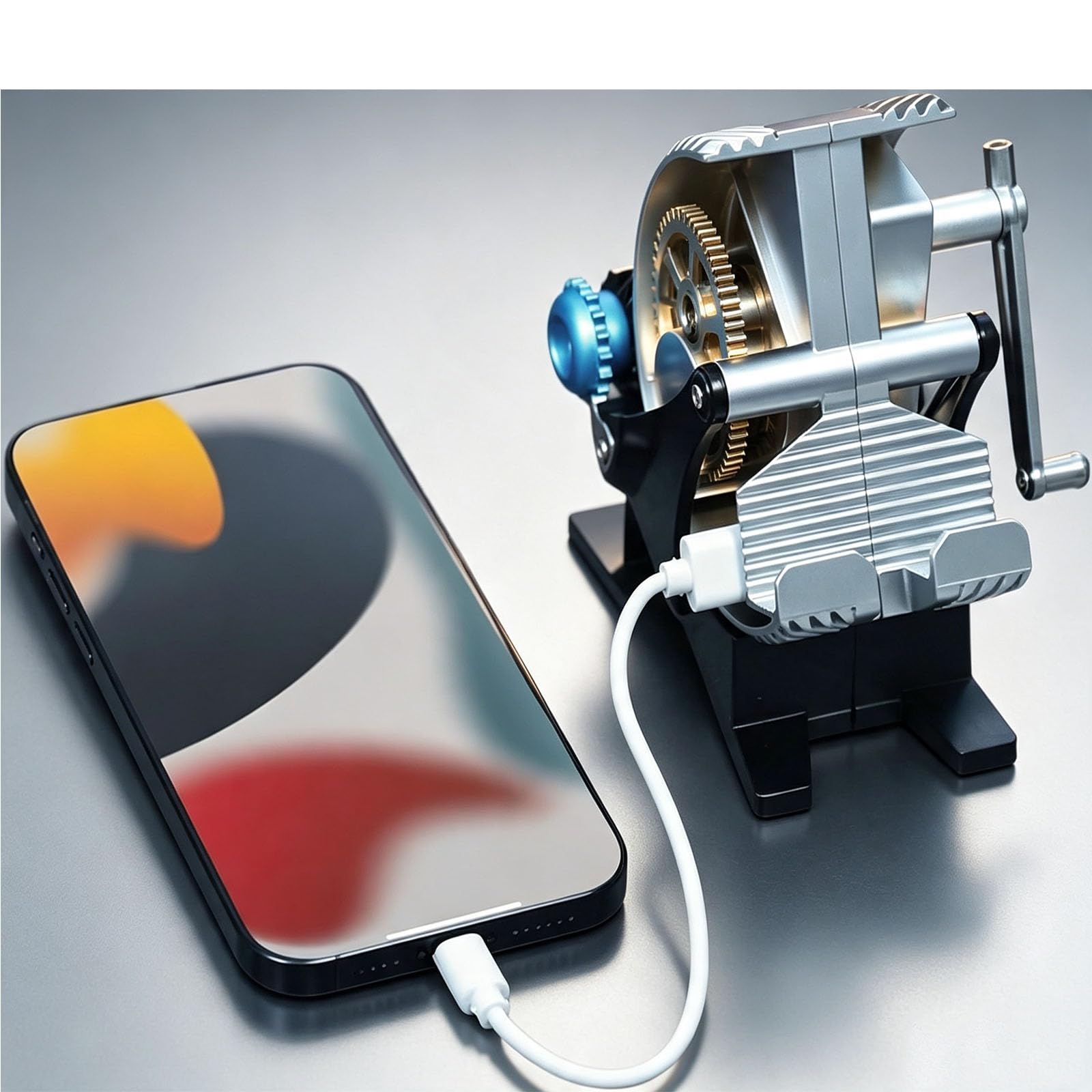 Supporto Per Telefono Con Generatore A Manovella Da Tavolo, Supporto Meccanico Per Cellulare In Lega Di Zinco Con Pomello A Dente Di Sega, Ornamento Da Scrivania Con Generatore Di Energia