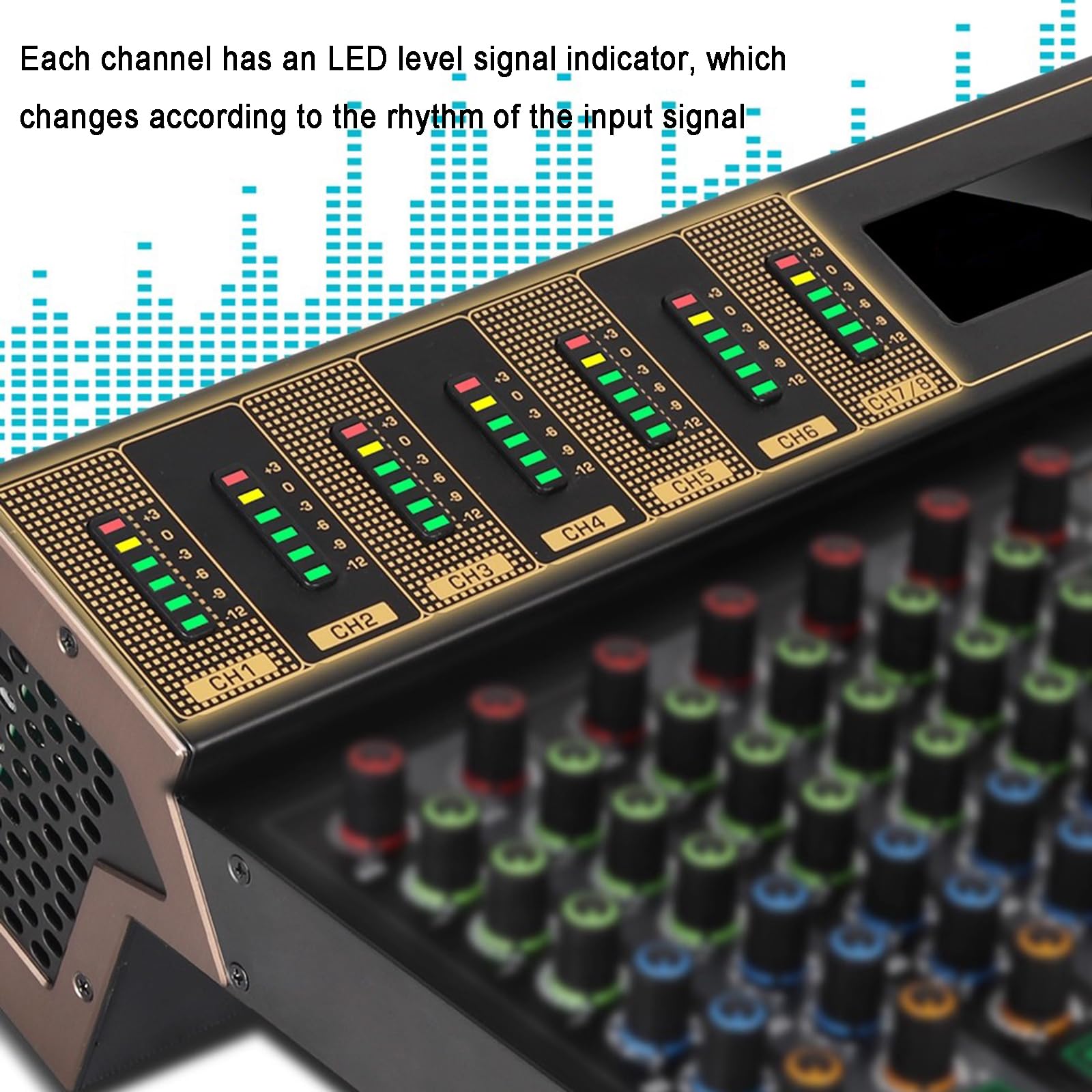 12-kanałowa płyta miksera audio, konsola dźwiękowa miksera DJ, z 99 efektami DSP/7-pasmowym EQ, Bluetooth, interfejsem USB, zasilanie fantomowe 48 V, do podcastów, muzyki, nagrywania, PC