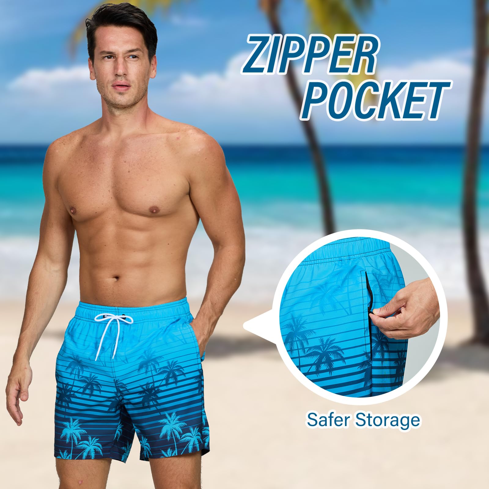 Vorvowry Costume Uomo Mare Calzoncini Asciugatura Rapida Costumi da Bagno Impermeabile Boxer con Tasca Estivi Pantaloncini Uomo Colore Sfumatore per Nuoto Corsa Fitness