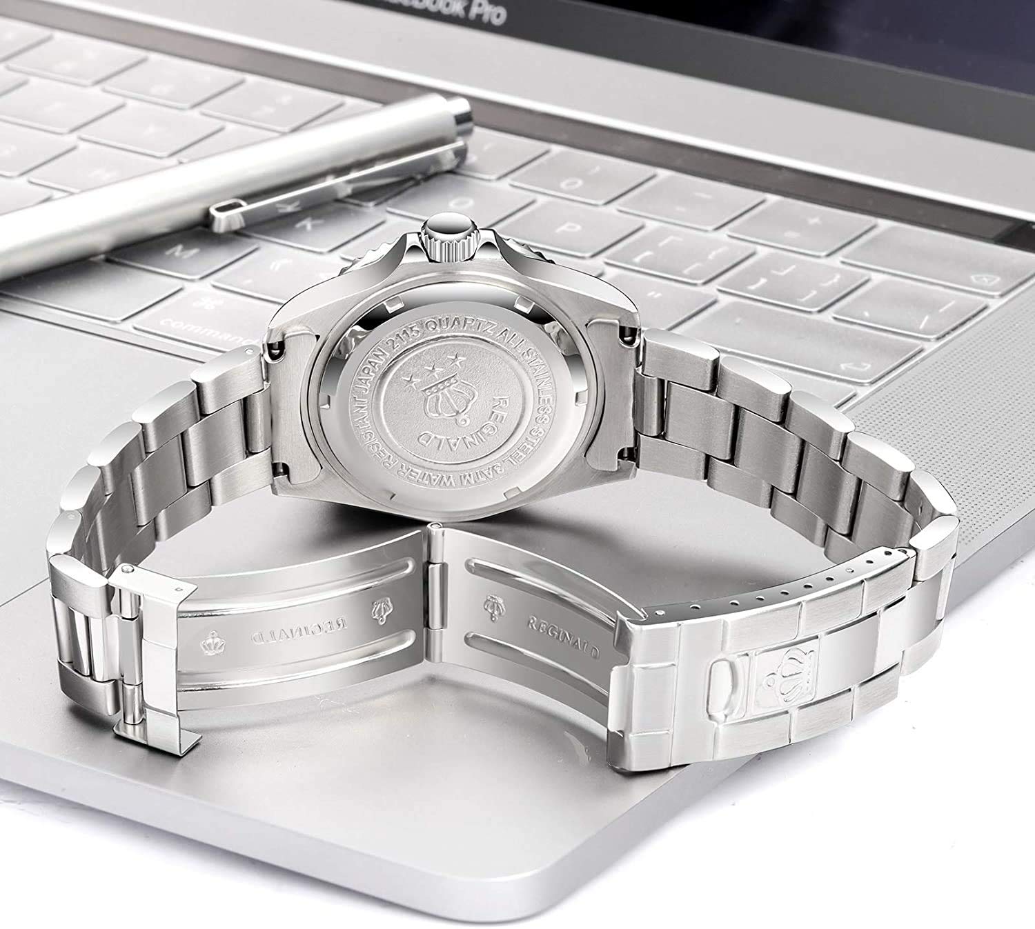 MASTOP Reloj de lujo para hombre, bisel giratorio, a prueba de golpes, zafiro, clásico, fecha, cuarzo, resistente al agua, reloj de vestir de dos tonos