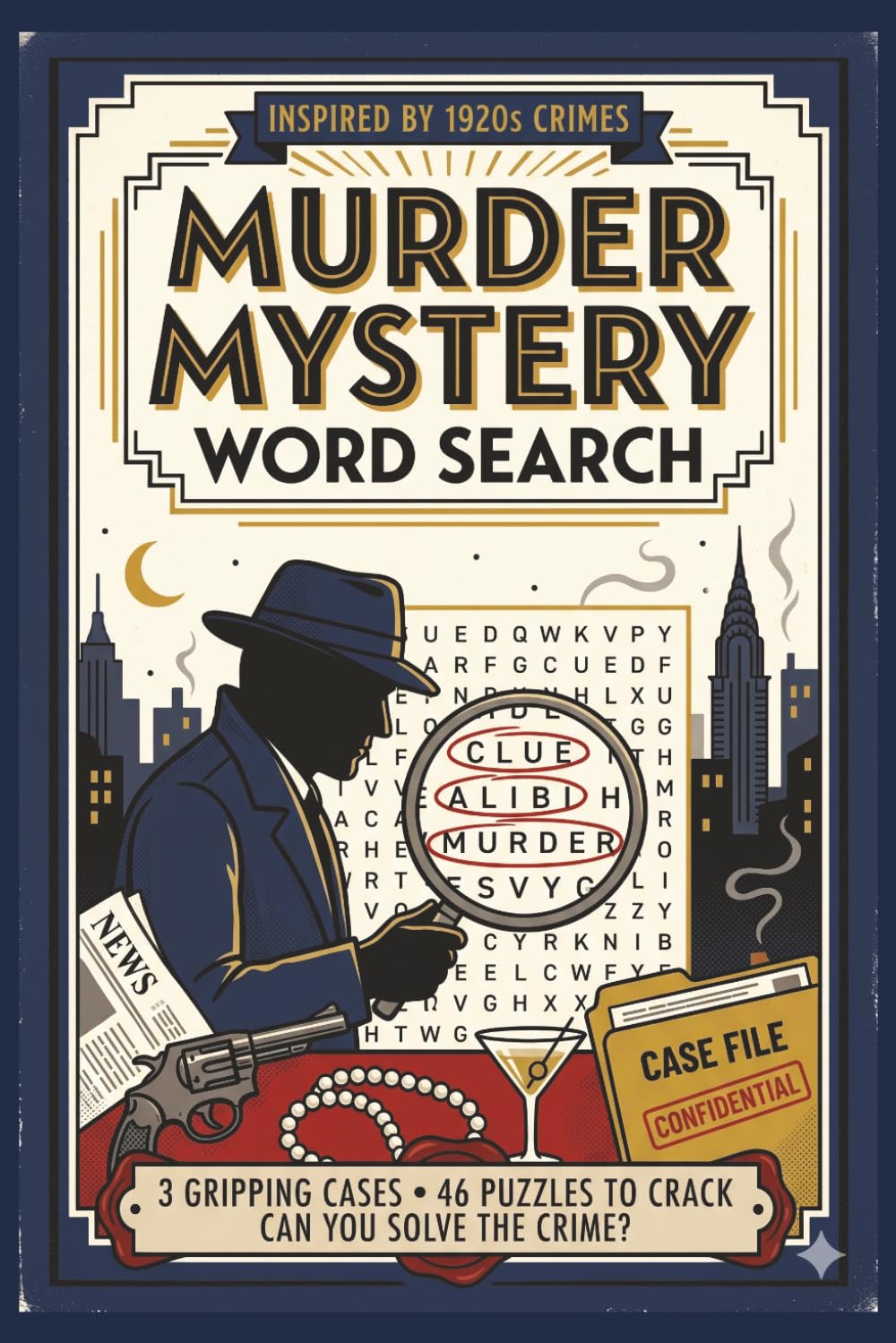 Murder Mystery Word Search: Solve the Puzzle, Unlock the Clue — A 1920s Detective Word Search Book for Adults | 3 Murder Cases | 46 Puzzles
