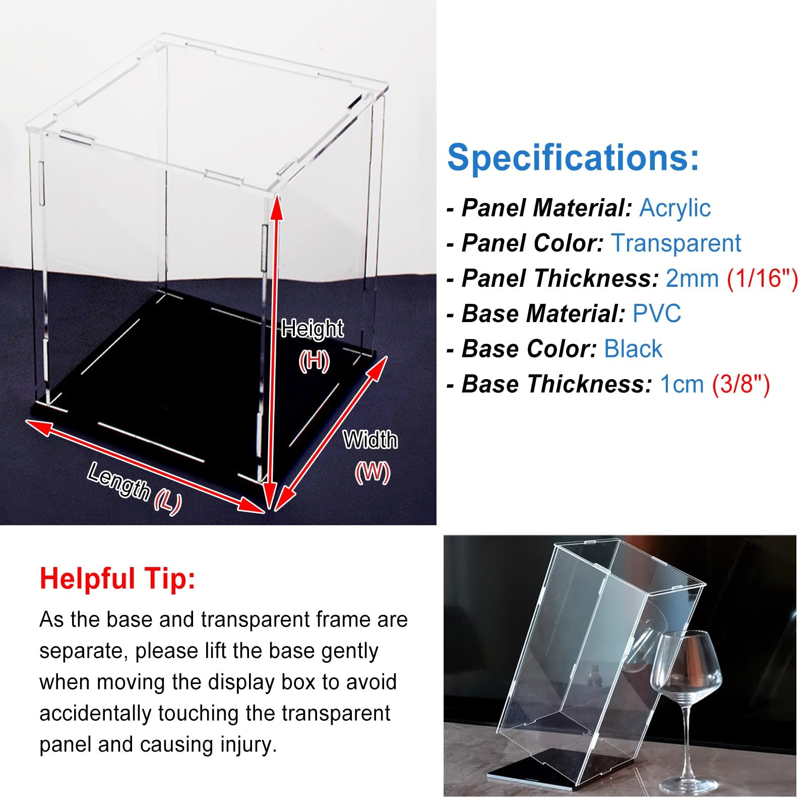 Teca Plexiglass Vetrina in Acrilico Trasparente per Modellini di Auto, Contenitori in Acrilico con Base Rimovibile, Vetrine Decorative per Figurine da Usare in Casa(40x45x10cm (16x18x4"))
