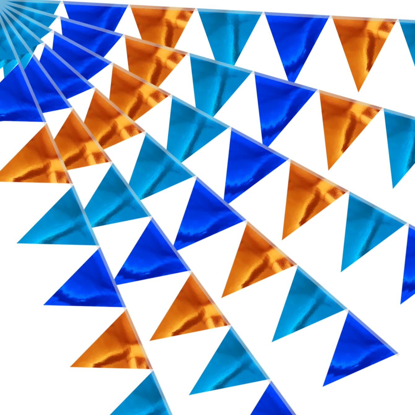 64ft Blue and Orange Triangle Pennant Banner Flag Metallic Paper Bunting Garland for Hanging Backdrop Birthday Decorations Graduation Bachelorette Bridal Wedding Shower Party Supplies
