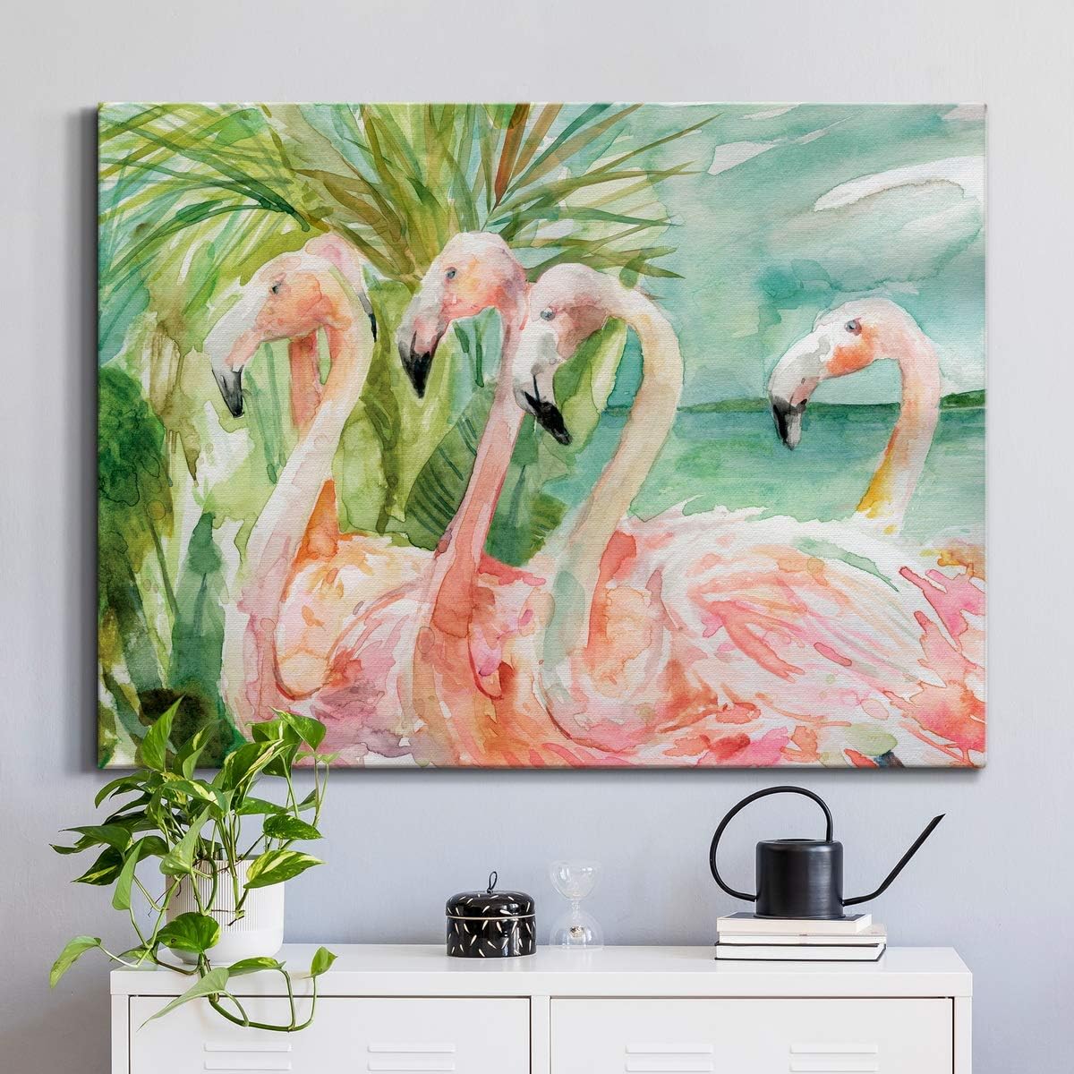 Renditions Gallery Canvas Animal Wall Art Modern Decorations Paintings Pink flamboyant Flamingoes Glam Abstract Romantic Artwork Home Prints for Bedroom Office Kitchen - 24"x36" LT33