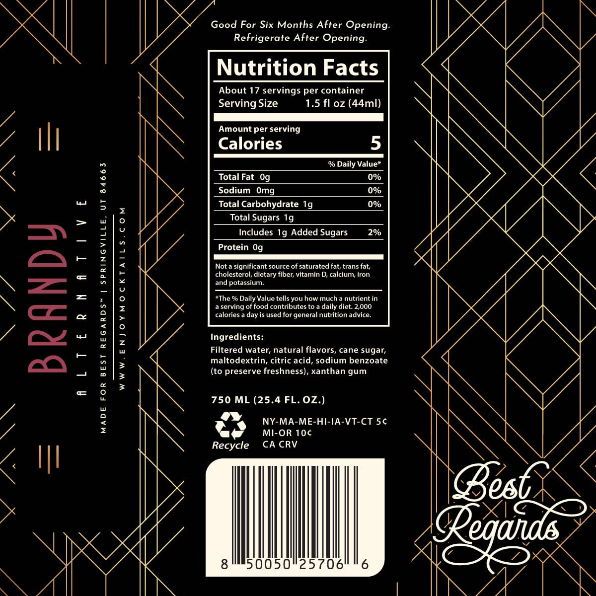 BEST REGARDS Brandy Alternative | Non-Alcoholic | The World’s Leading Developer of Non-Alcoholic Spirits, Liqueurs & Mocktails | 25.4 FL OZ (750 ML)