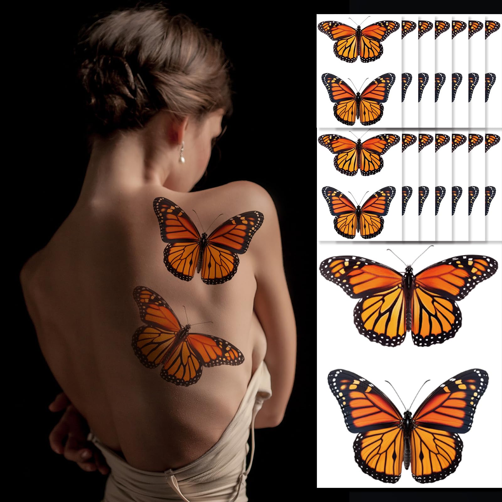CrateGurus Co. 30 Pcs Large Orange Butterflies Monarch Stickers 15 Sheet Butterfly Makeup Halloween Dia De Los Muertos Mariposas Monarcas Temporary