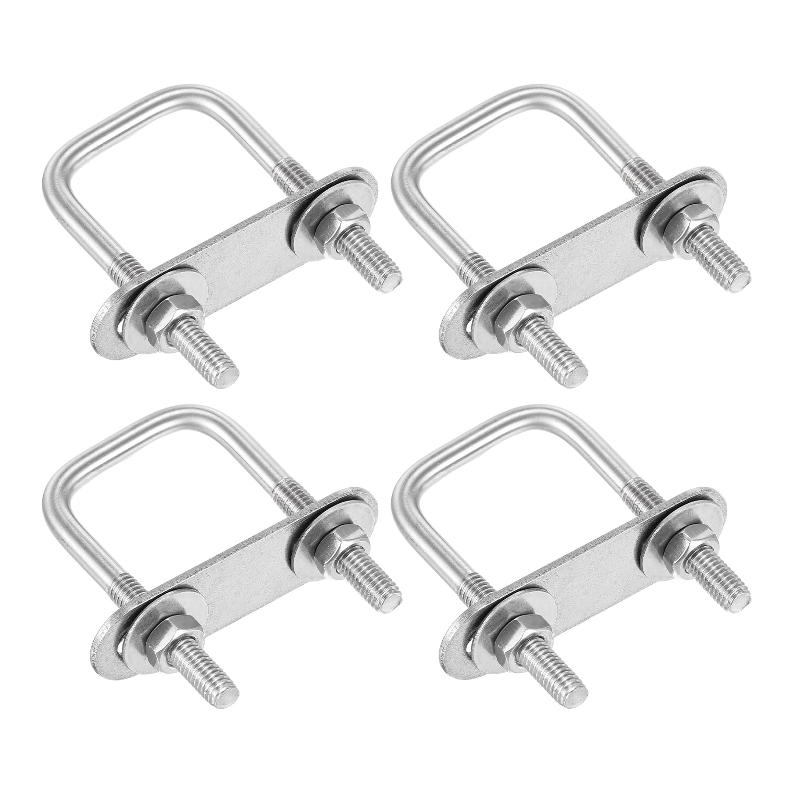 DTGN M6x30x60mm U Bolts Square Kit - 4Set - 304 Stainless Steel U-Bolt Kit with Nuts, Washers, Frame Plate - Good for Pipe, Trailer, Automotive, Leaf Spring Fastener