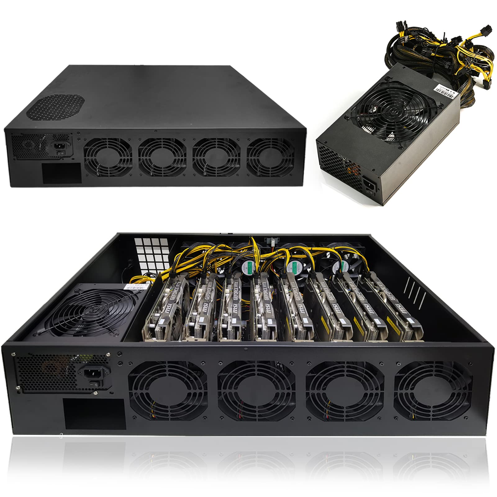 Amazon.co.jp: 8 GPU マイニングリグ イーサリアム 暗号マイナーマイニングマシンシステムケース 4U 2000-3000W電源 &  冷却ファン8個付き ETHW/ETCマイナーフレーム マザーボード/CPU/Windowsシステム付き (GPUなし) : パソコン・周辺機器