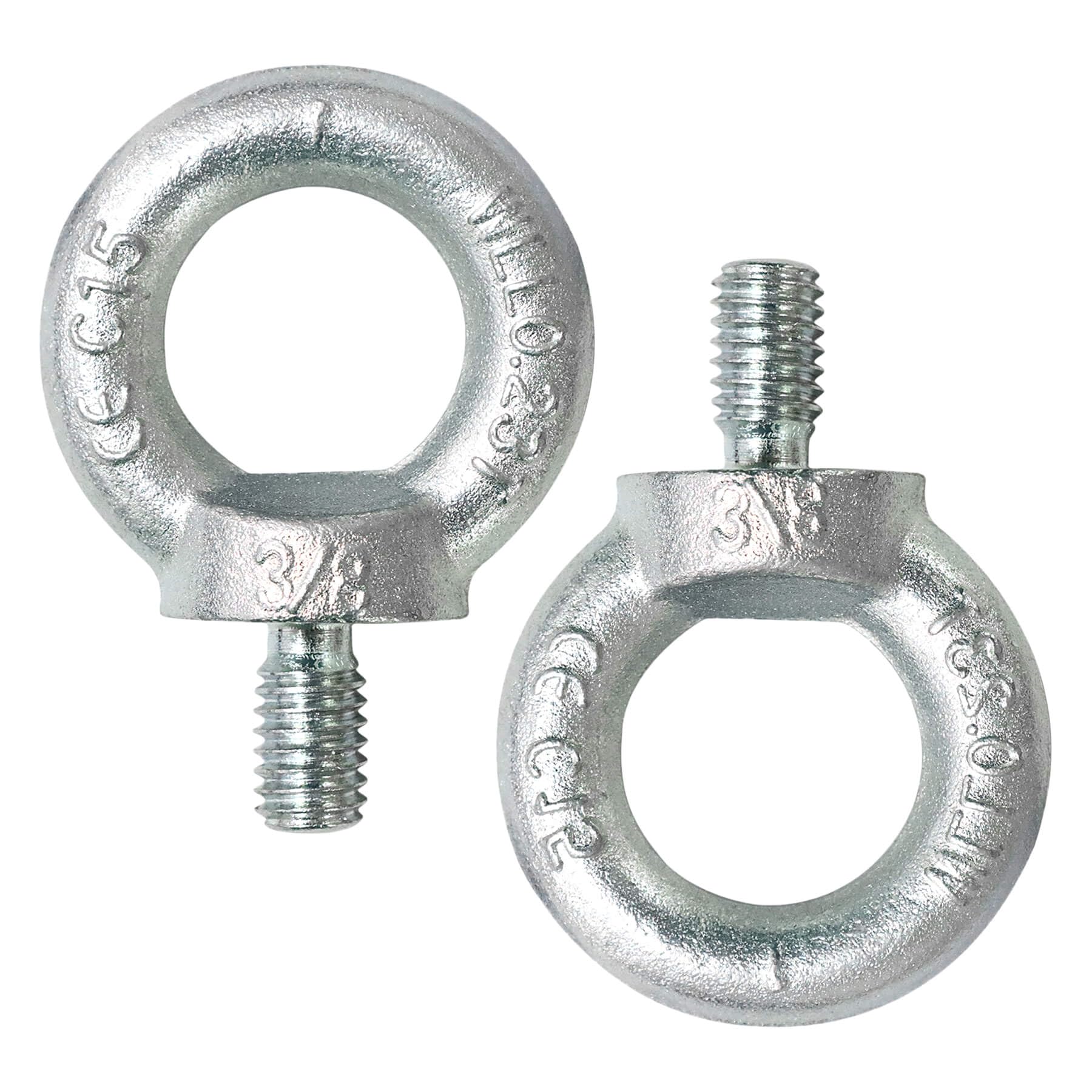 Axageid 3/8"-16 UNC Standard Lifting Eye Bolts, Drop Forged Galvanized Threaded Fastener, C15 Stainless Steel Ring Shape Lifting Eye Bolts, 2 Packs