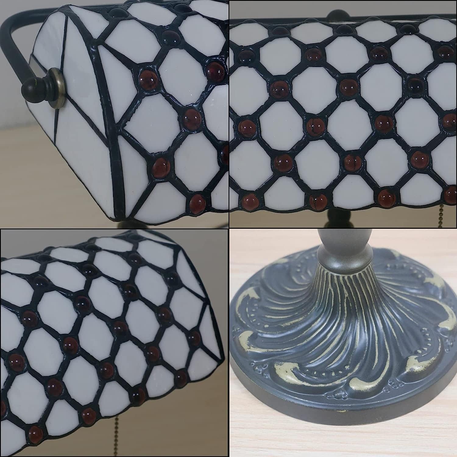 Bankiers Tischlampe, farbige Glaslampe, Kristallperlenschreibtischlampe, Schlafzimmer in der Nacht Leselampe (weißer lila Glasperlenschatten) Innovate