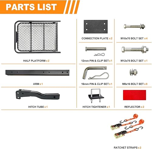 Miniatura 8 de Cesta de transporte de carga plegable de 60 x 20 x 6 pulgadas, capacidad de 500 libras, montaje de enganche para receptores de 2 pulgadas,