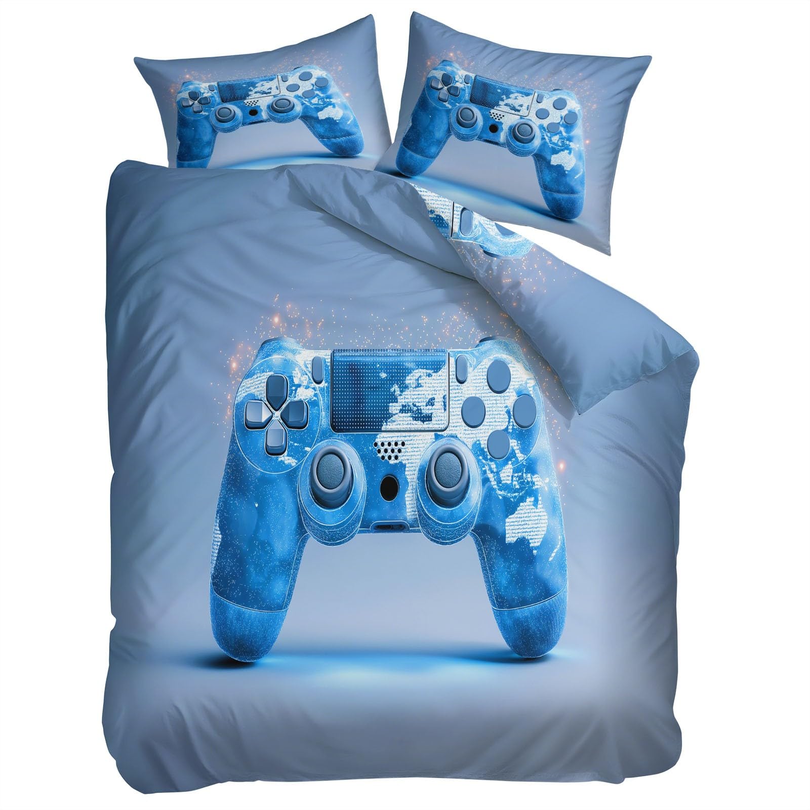 Juego de Funda Nórdica Cama 105/135 de 3 Piezas - Funda Edredon Doble Azul Oscuro Reversible, Funda Nordica Minimalista Mando De Videojuegos Dibujos Animados para Adolescentes Niña Niño 200 x 200 cm