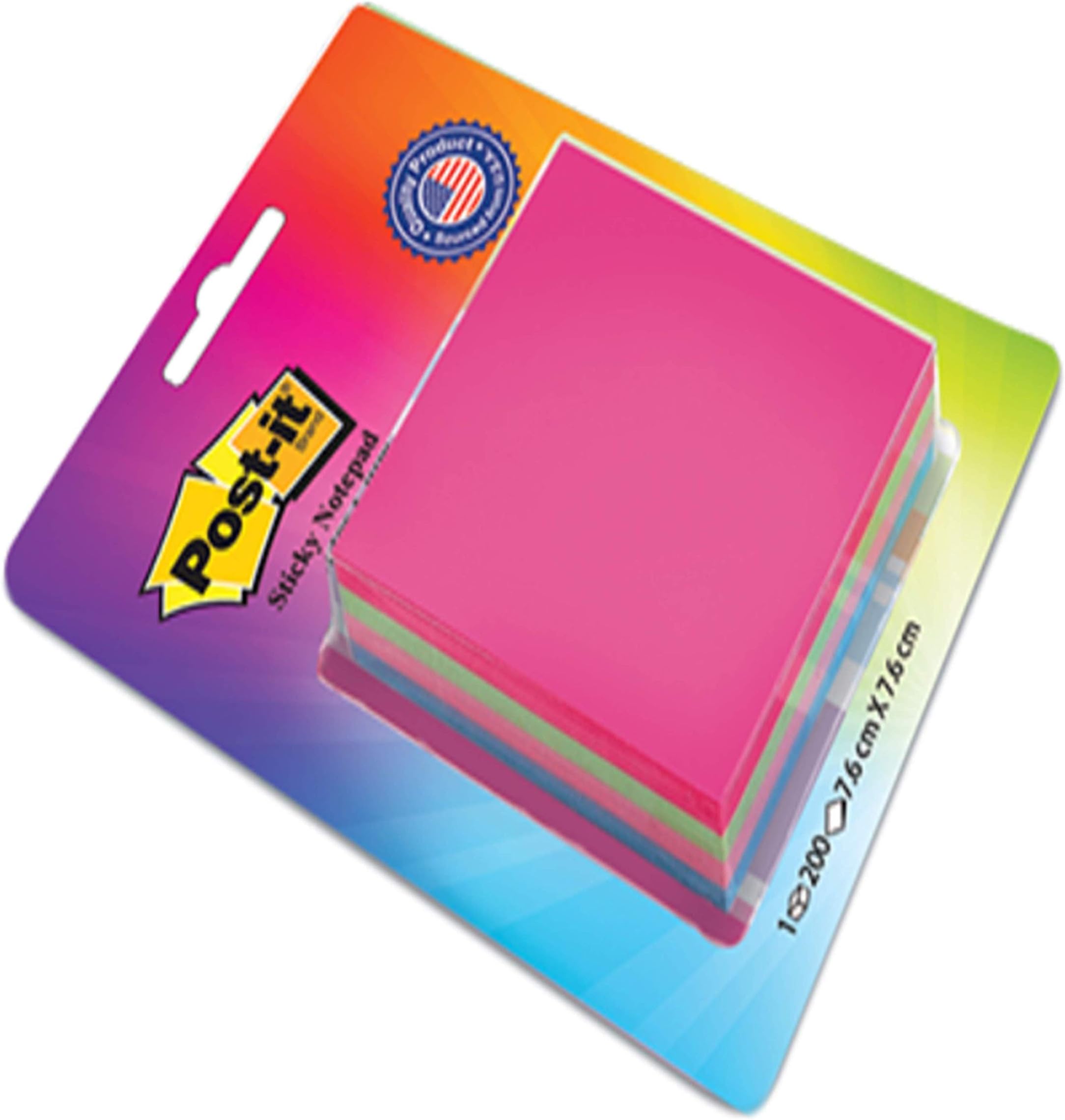 3M Post-it Sticky Note Cube, 200 Sheets (4 Colors x 50 Sheets) | 3" x 3" Size | For notes, reminders, study, school and organizing