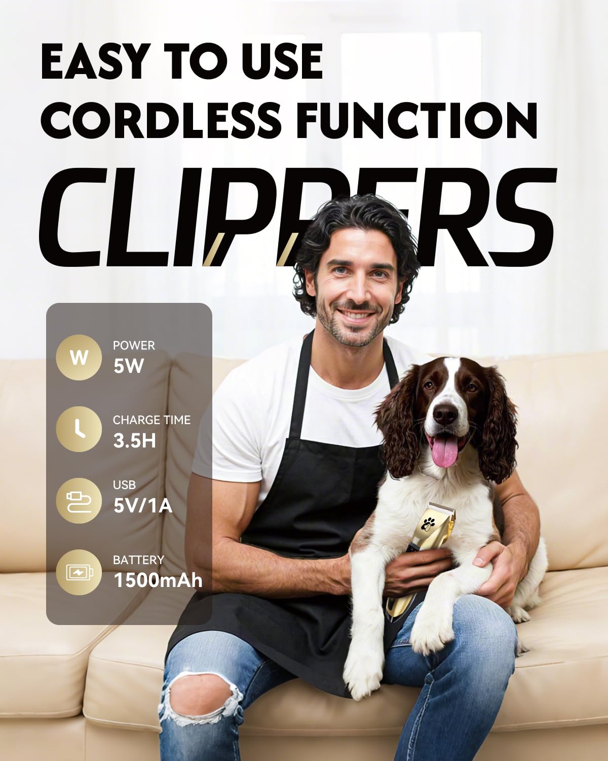 Dog Clippers Cordless, Professional Pet Clippers, 2-Speed Low Noise Dog Grooming Kit, Pet Trimmer for Small Large Thick Hair Dogs Cats - Image 3