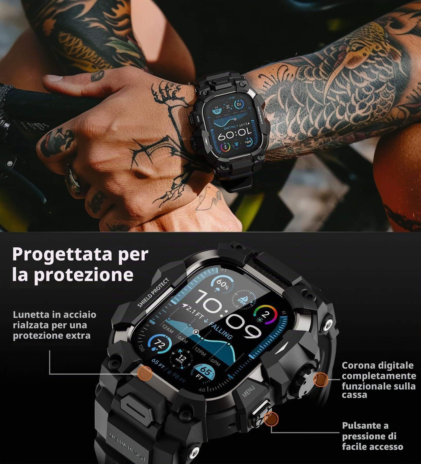 ULTIMAL Sports Bands Compatible with Apple Watch Strap 44mm/45mm, Military Protective Bumper Case, Rugged TPU iWatch Strap, Adjustable Band for Apple Watch Series 9 8 7 6 5 4 SE