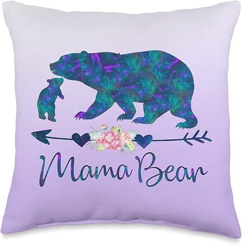 Cojín de manta azul y morado con diseño de oso de mamá y oso de mamá azul, 16.0 x 16.0in, multicolor