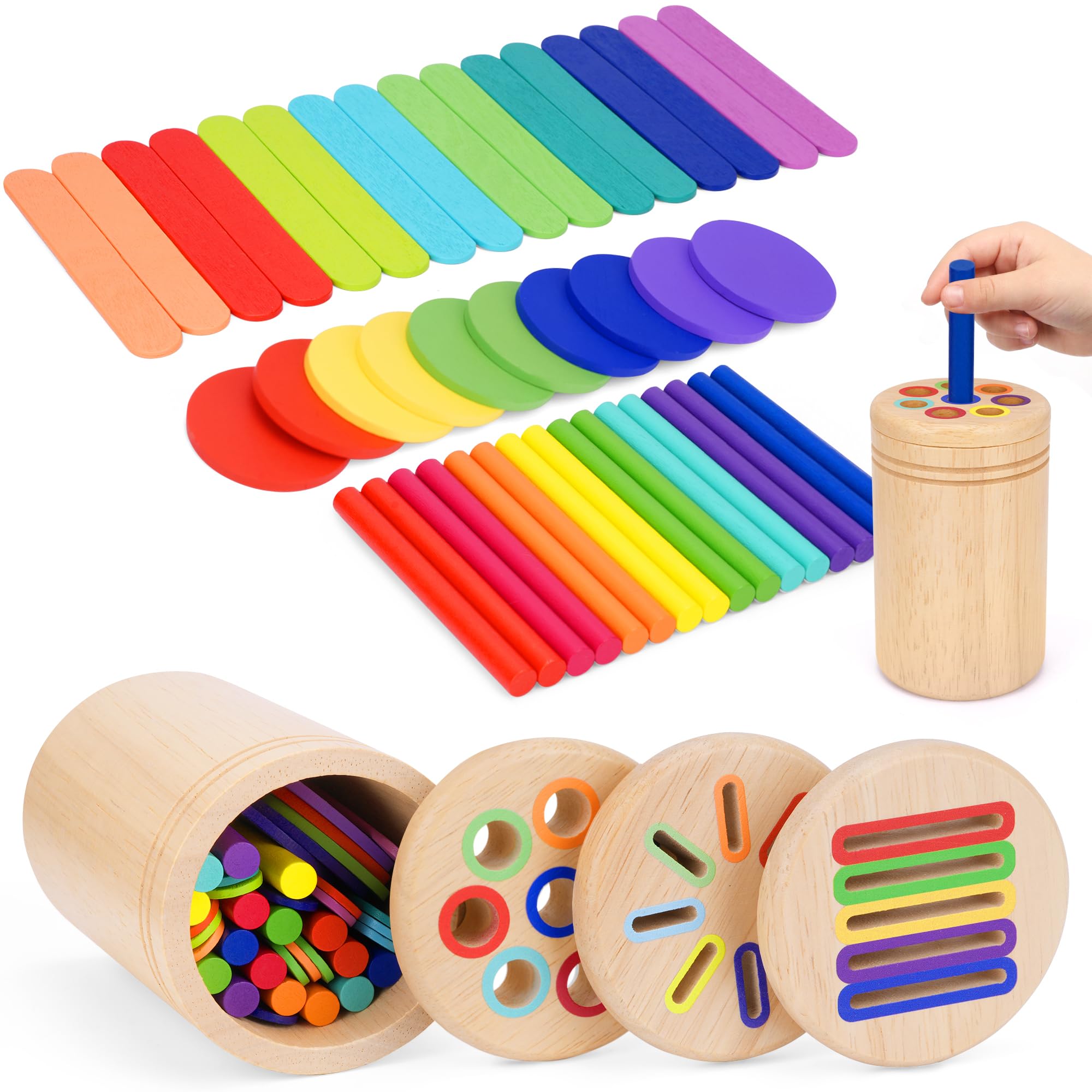 Montessori Toys for 1 2 3 4 Years Old Boys and Girls Toddler Travel Toys,3 In 1 Montessori Wooden Shape and Colour Sorting Learning Toys, Fine Motor Skills Sensory Toys for 1 2 3 4 Boys Girls Gifts