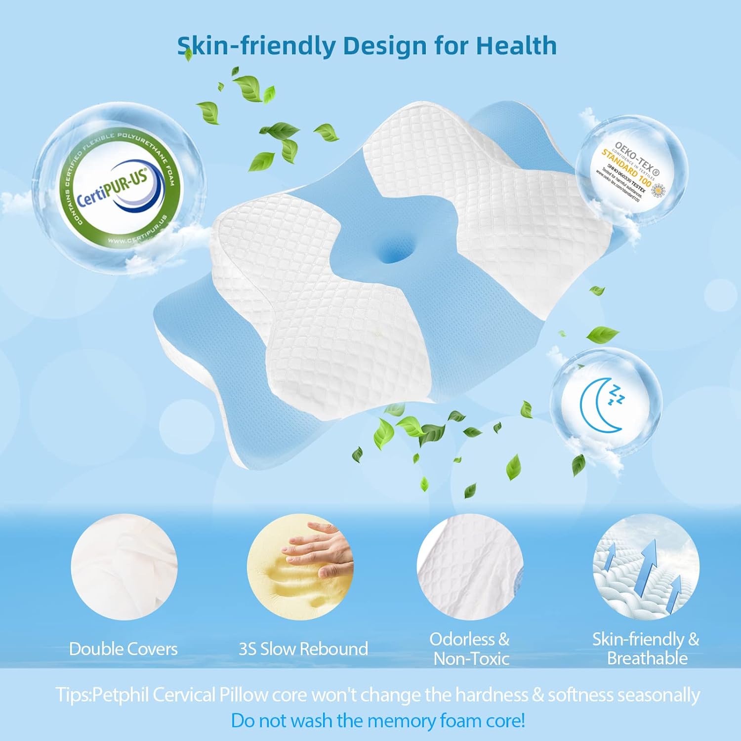 Petphil Cervical Pillow for Neck Pain Relief, Memory Foam Pillow | Multifunctional Ergonomic Contour Pillows, Orthopedic Pillow, Washable Pillowcase, for Side Back Stomach Sleepers Petphil Cervical Pillow for Neck Pain Relief, Memory Foam Pillow | Multifunctional Ergonomic Contour Pillows, Orthopedic Pillow, Washable Pillowcase, for Side Back Stomach Sleepers