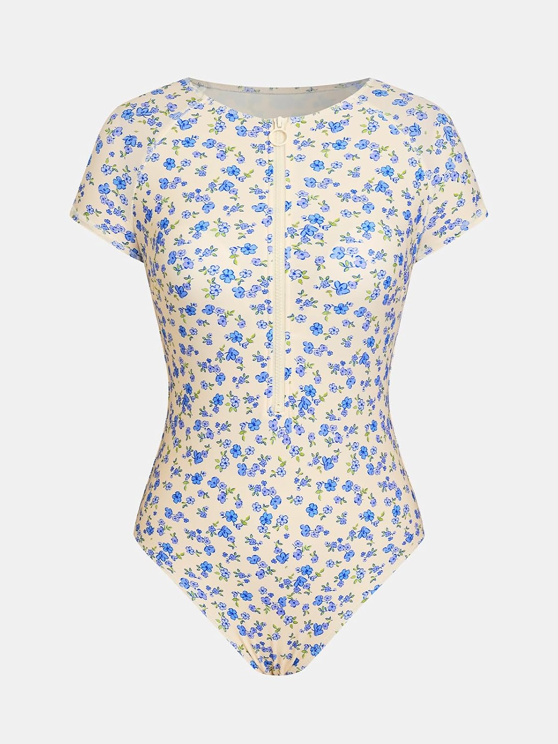 CUPSHE One Piece Swimsuit for Women Mock Neck Zipper Short Sleeve Bathing Suit