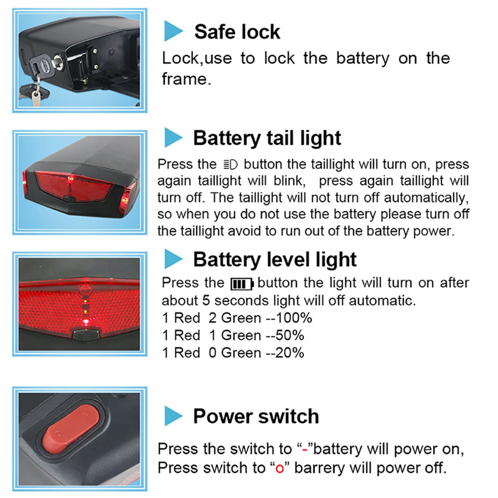Batteria elettrica da 36 V 15 AH 250 W 350 W 550 W Pannier Rack Ebike Battery with Pannier Rack for 24/26/28 inch V-Brake Rear Wheel Bike Mifa, Aldi, Prophete, Rex