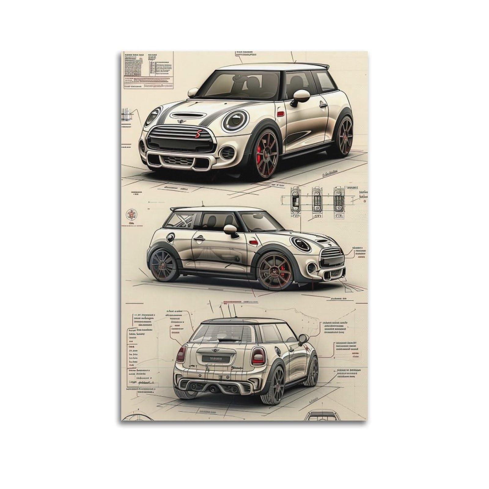Yrnq Unframe-Style Vintage Sports Car Design Poster For Mini Cooper Jcw Racing Car Artwork Decorative Painting Canvas Wall Artworks Picture 16X24inch(40X60cm)
