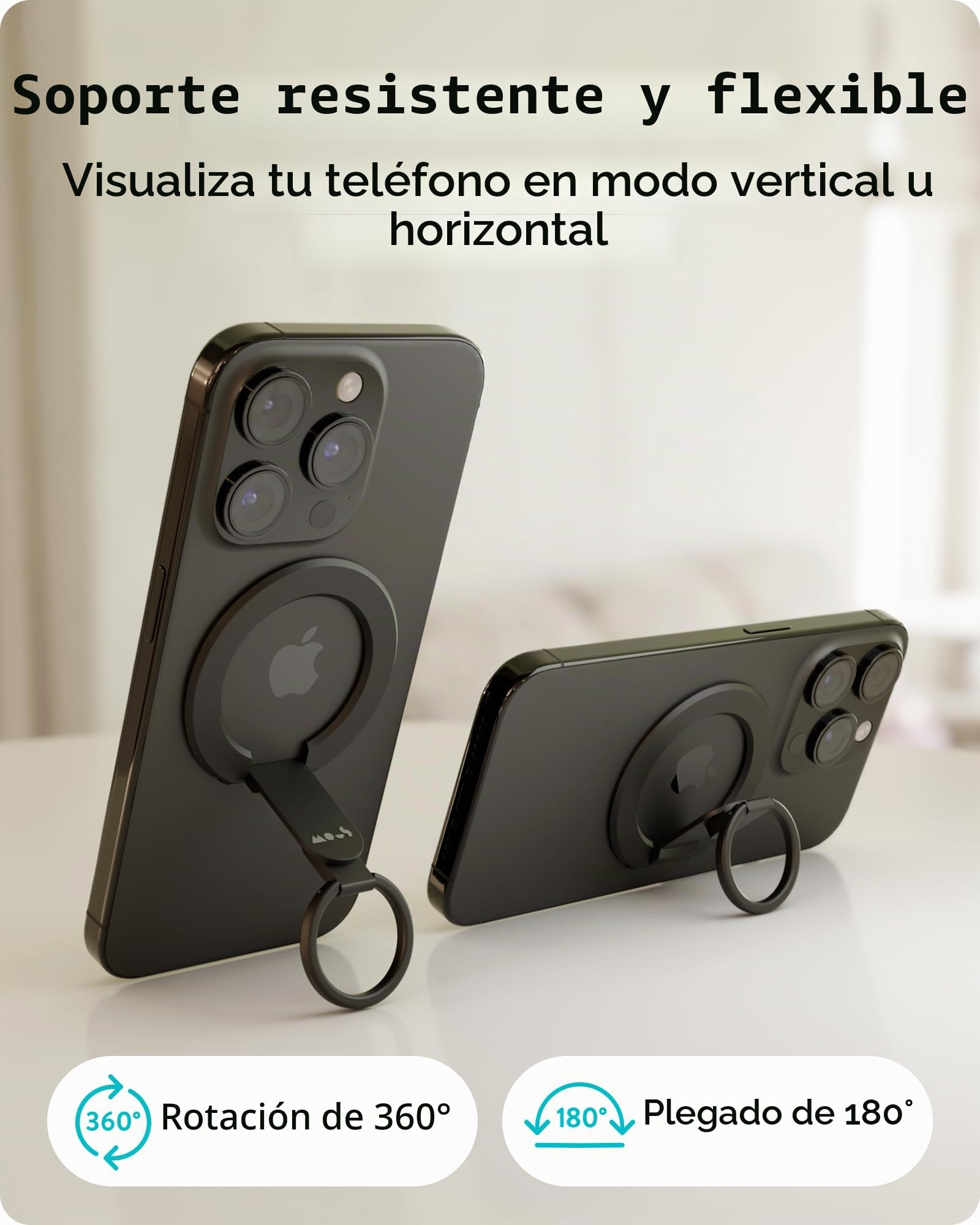 Mous Anillo Magnetico Compatible con MagSafe y Pixelsnap - Ring y Soporte Movil para iPhone 17/16/15/14, Pixel 10, S26/S25 Series